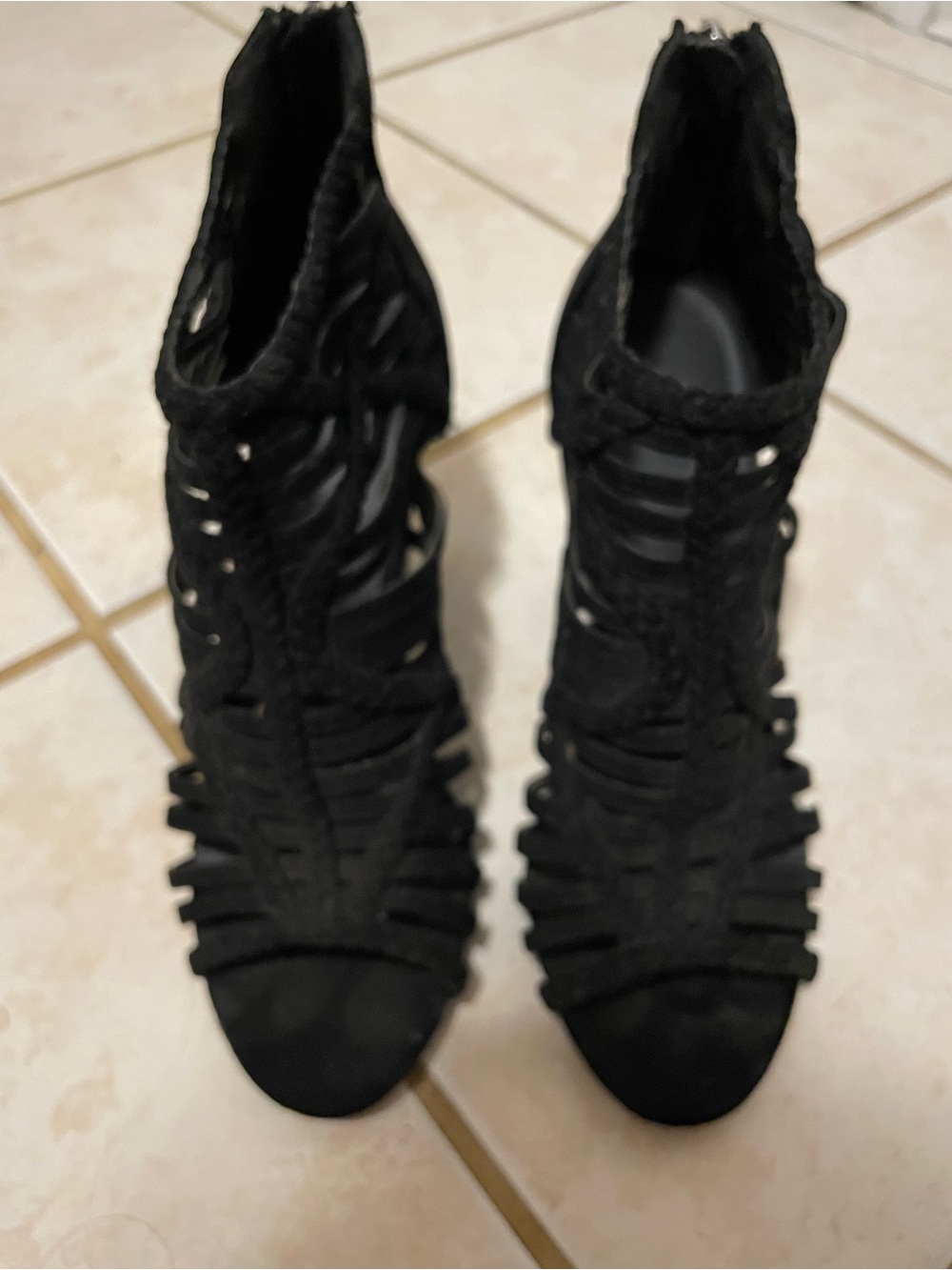 G by Guess Black Braided Strappy High Heel Sandals